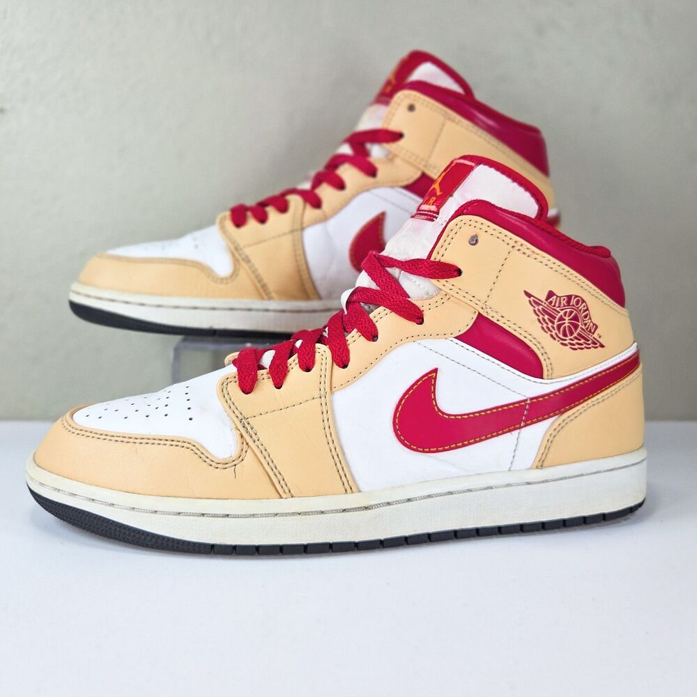 Nike Air Jordan 1 Mid Light Curry Cardinal Red 554724-201 Sz 10